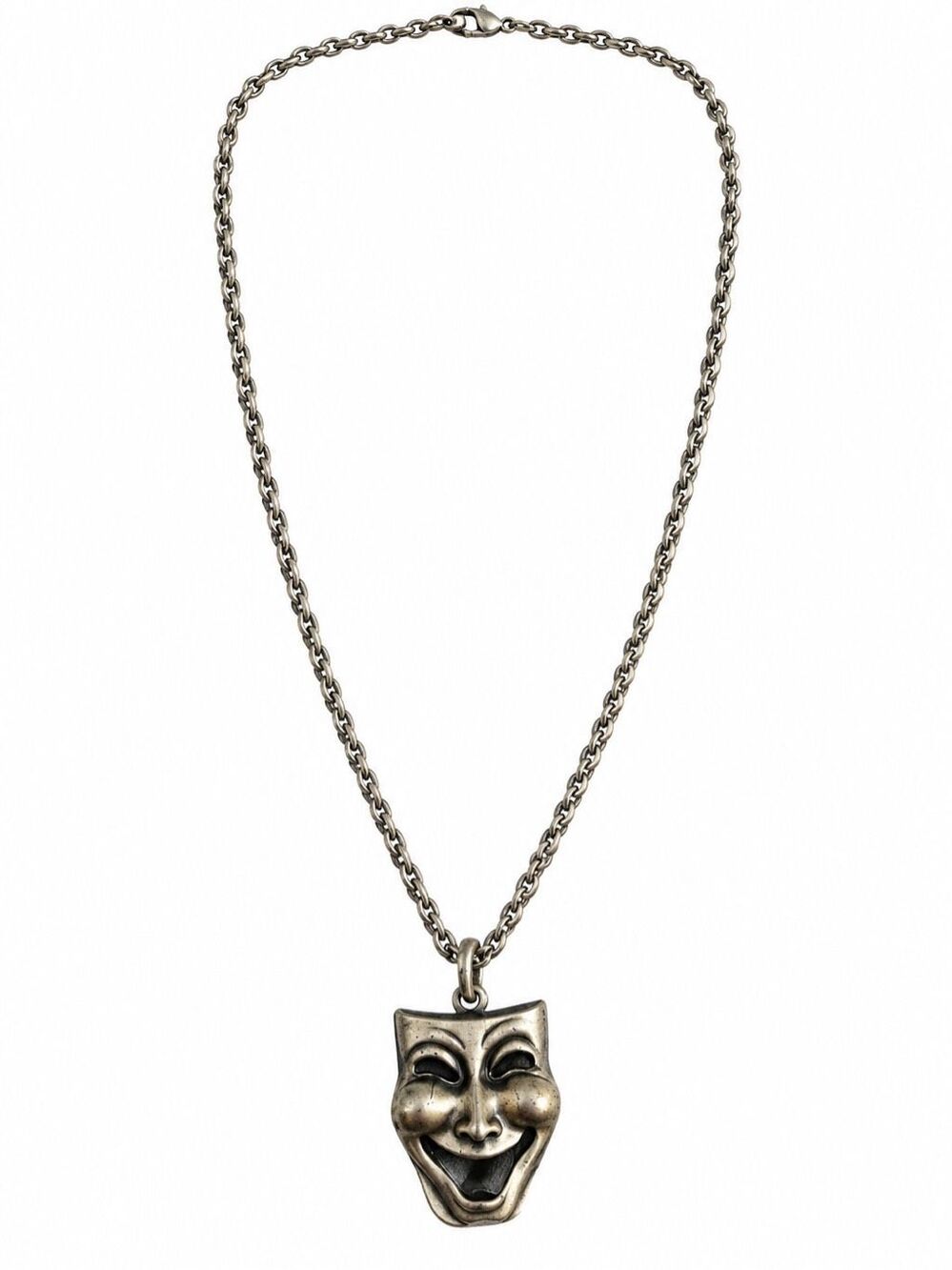 925 Sterling Silver Comedy Drama Theater Mask Pendant Chain Necklace
